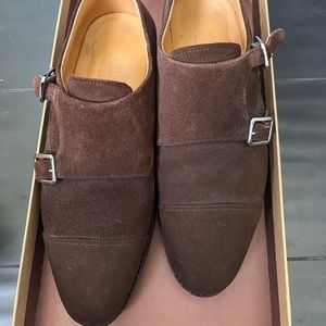 Meermin Mallorca 101341 Rapello Marron Brown Suede Double Monk Shoes UK 5 In Box